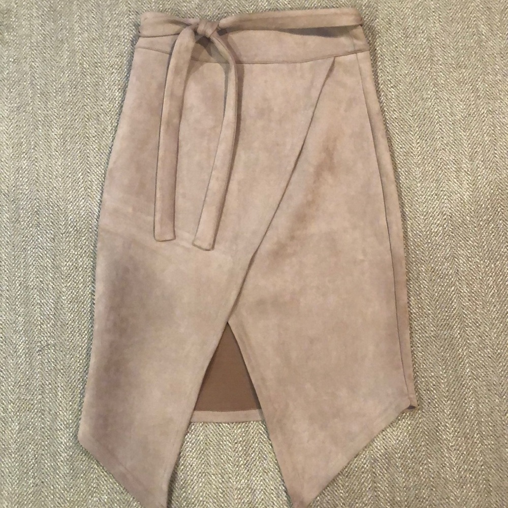 Nude suede midi skirt